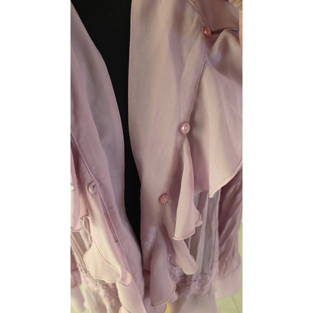 VTG Boho White Stag Lavender Rose Crinkle Ruffle Blouse Lace Trim XL 16/18 - Picture 9 of 9